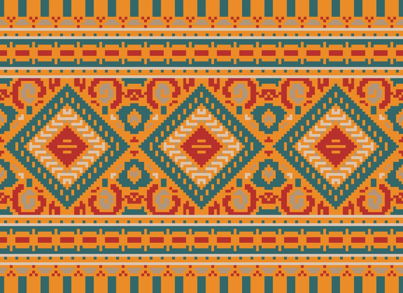 pixel kruis steek traditioneel etnisch patroon paisley bloem ikat achtergrond abstract aztec Afrikaanse Indonesisch Indisch naadloos patroon voor kleding stof afdrukken kleding jurk tapijt gordijnen en sarong vector