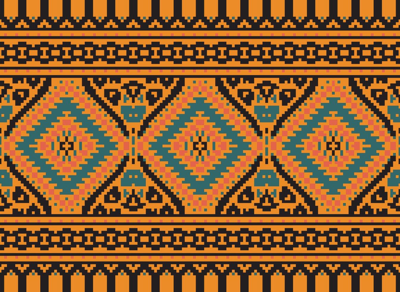 pixel kruis steek traditioneel etnisch patroon paisley bloem ikat achtergrond abstract aztec Afrikaanse Indonesisch Indisch naadloos patroon voor kleding stof afdrukken kleding jurk tapijt gordijnen en sarong vector