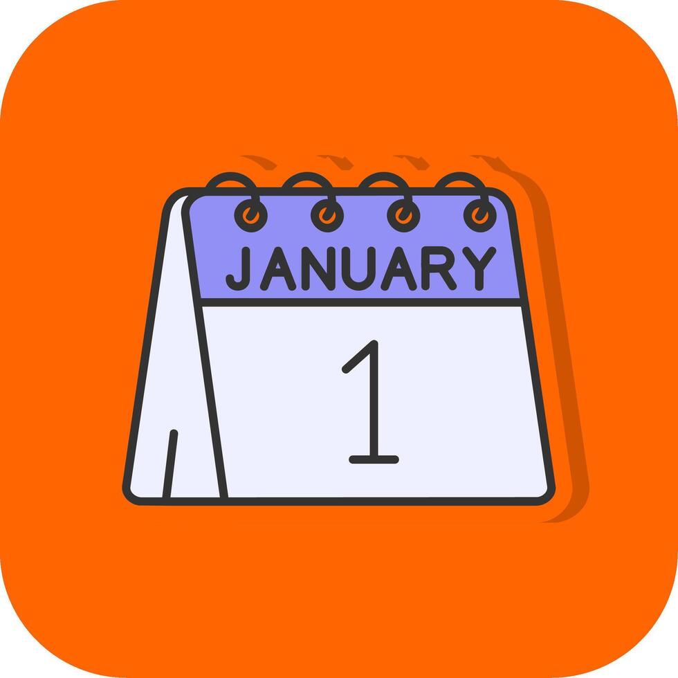 1e van januari gevulde oranje achtergrond icoon vector