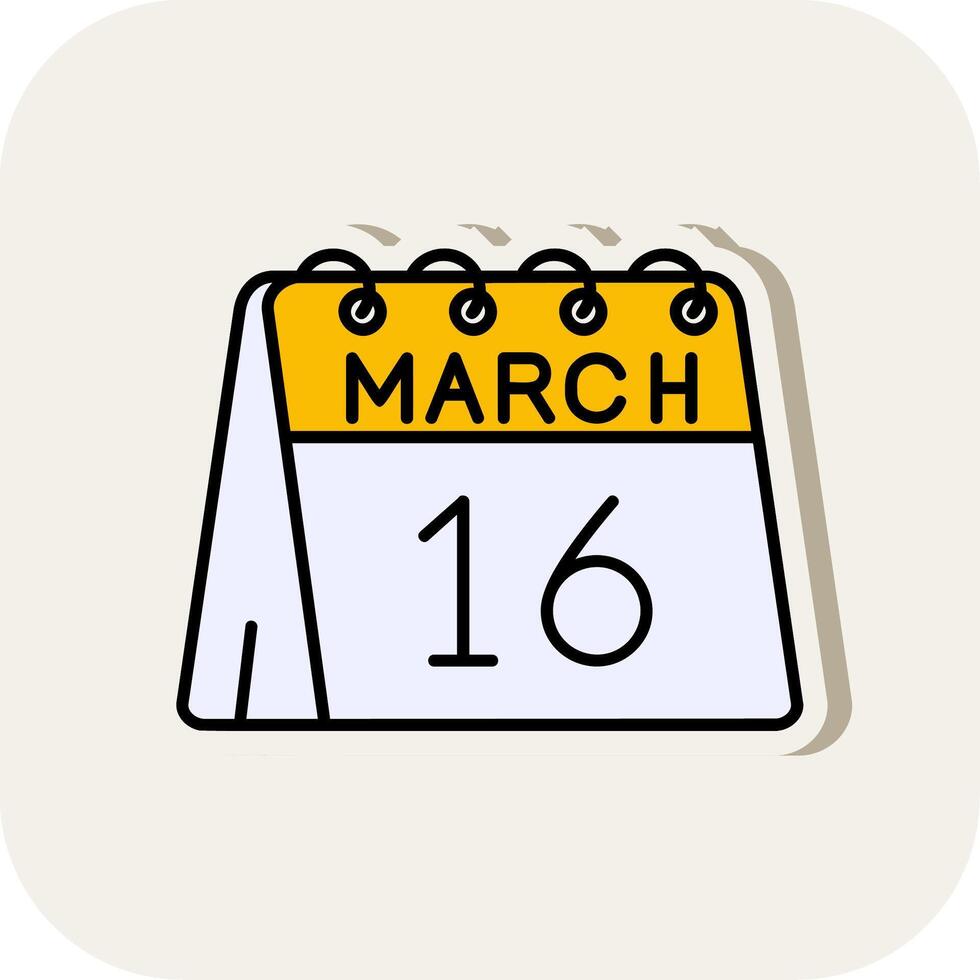 16e van maart lijn gevulde wit schaduw icoon vector