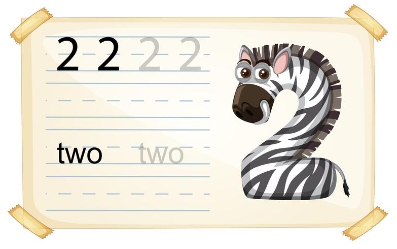 Zebra nummer twee werkblad vector