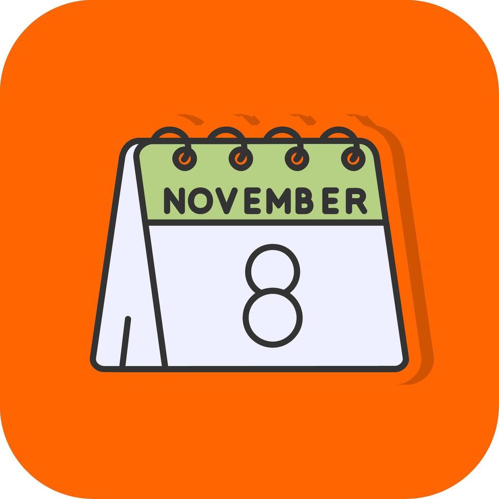 8e van november gevulde oranje achtergrond icoon vector