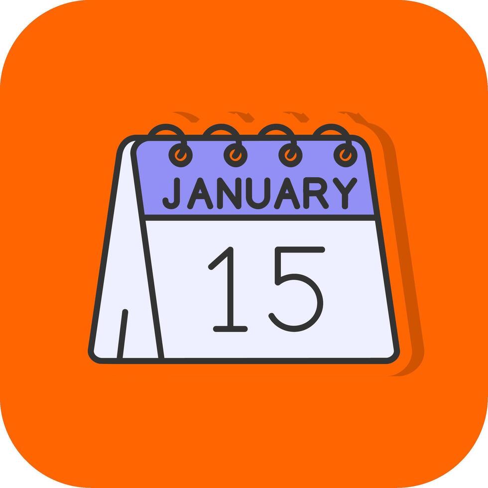 15e van januari gevulde oranje achtergrond icoon vector