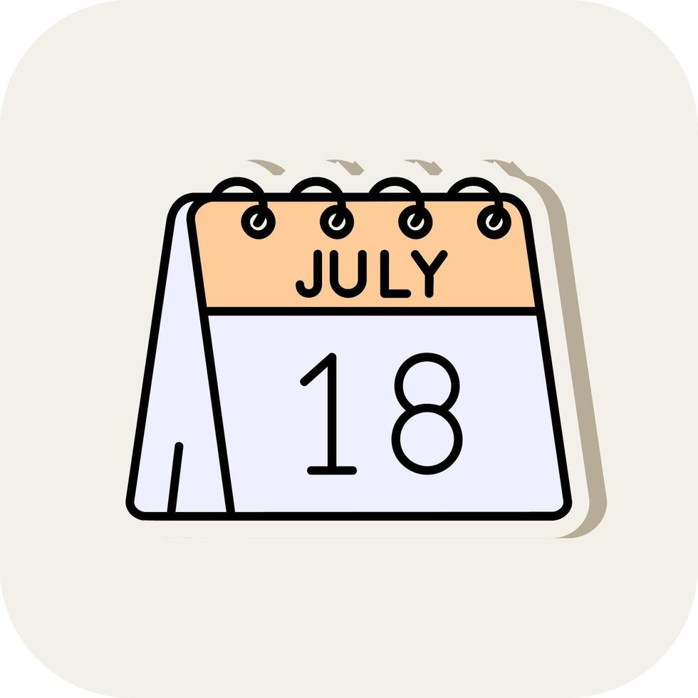 18e van juli lijn gevulde wit schaduw icoon vector