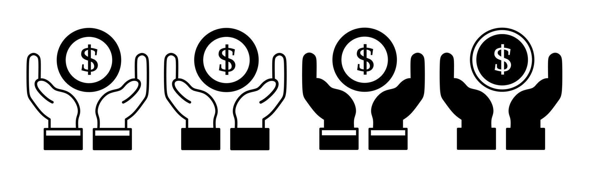 zwart en wit geld en hand- icoon illustratie verzameling. voorraad vector. vector