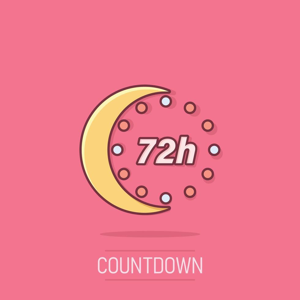 72 uren klok icoon in grappig stijl. timer countdown tekenfilm vector illustratie Aan geïsoleerd achtergrond. tijd meten plons effect teken bedrijf concept.