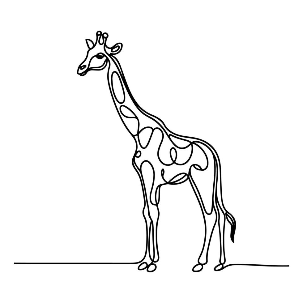 doorlopend single hand- tekening zwart lijn kunst van giraffe staand schets tekening tekenfilm schetsen stijl vector illustratie Aan wit achtergrond