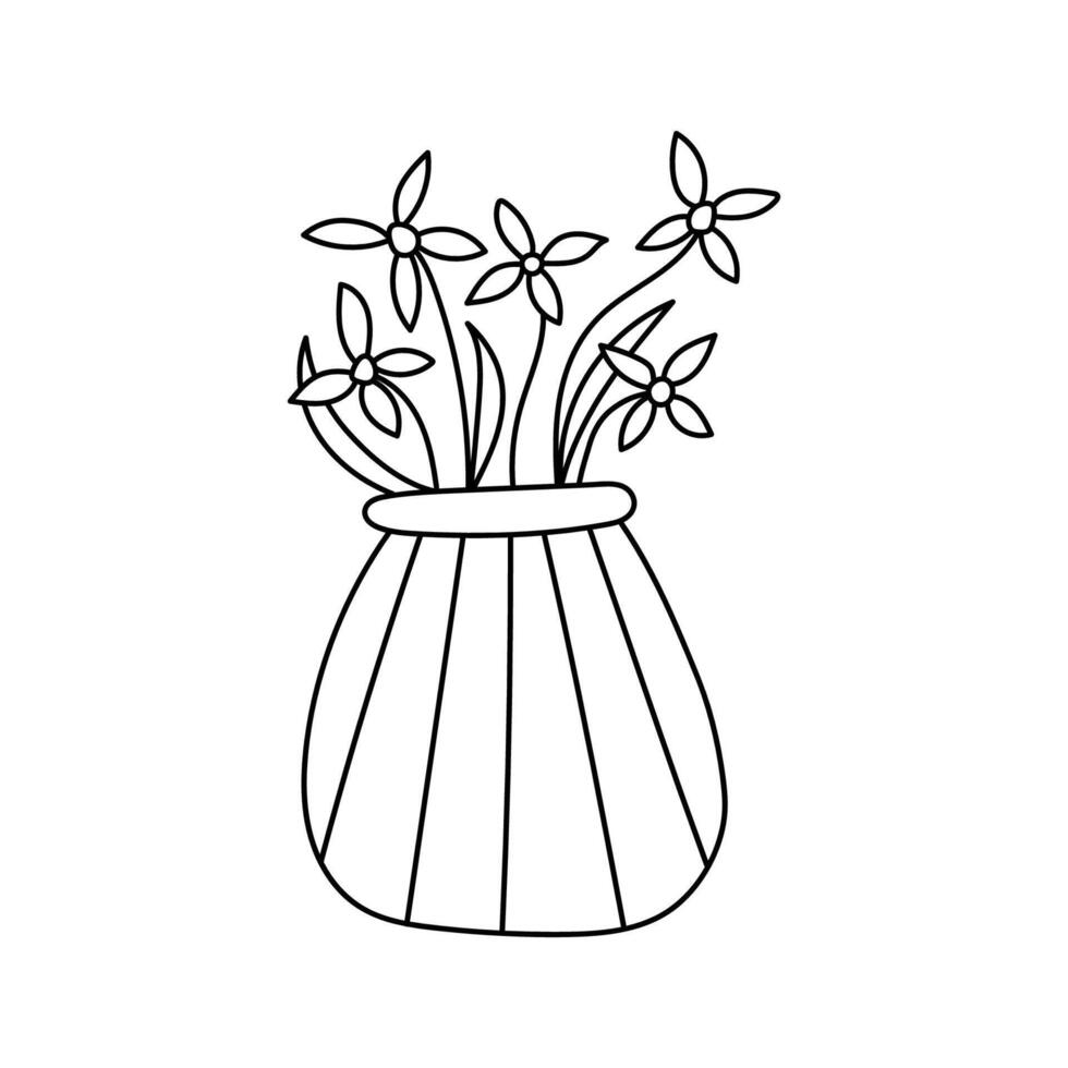 vaas met bloemen in tekening stijl vector