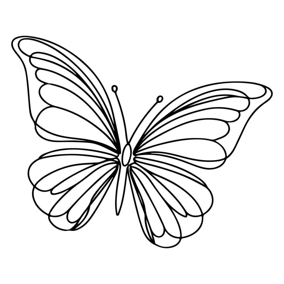 ai gegenereerd vlinder contouren tekening silhouetten element vector illustratie Aan wit achtergrond een doorlopend zwart lijn hand- tekening van monarch vlinder vliegend
