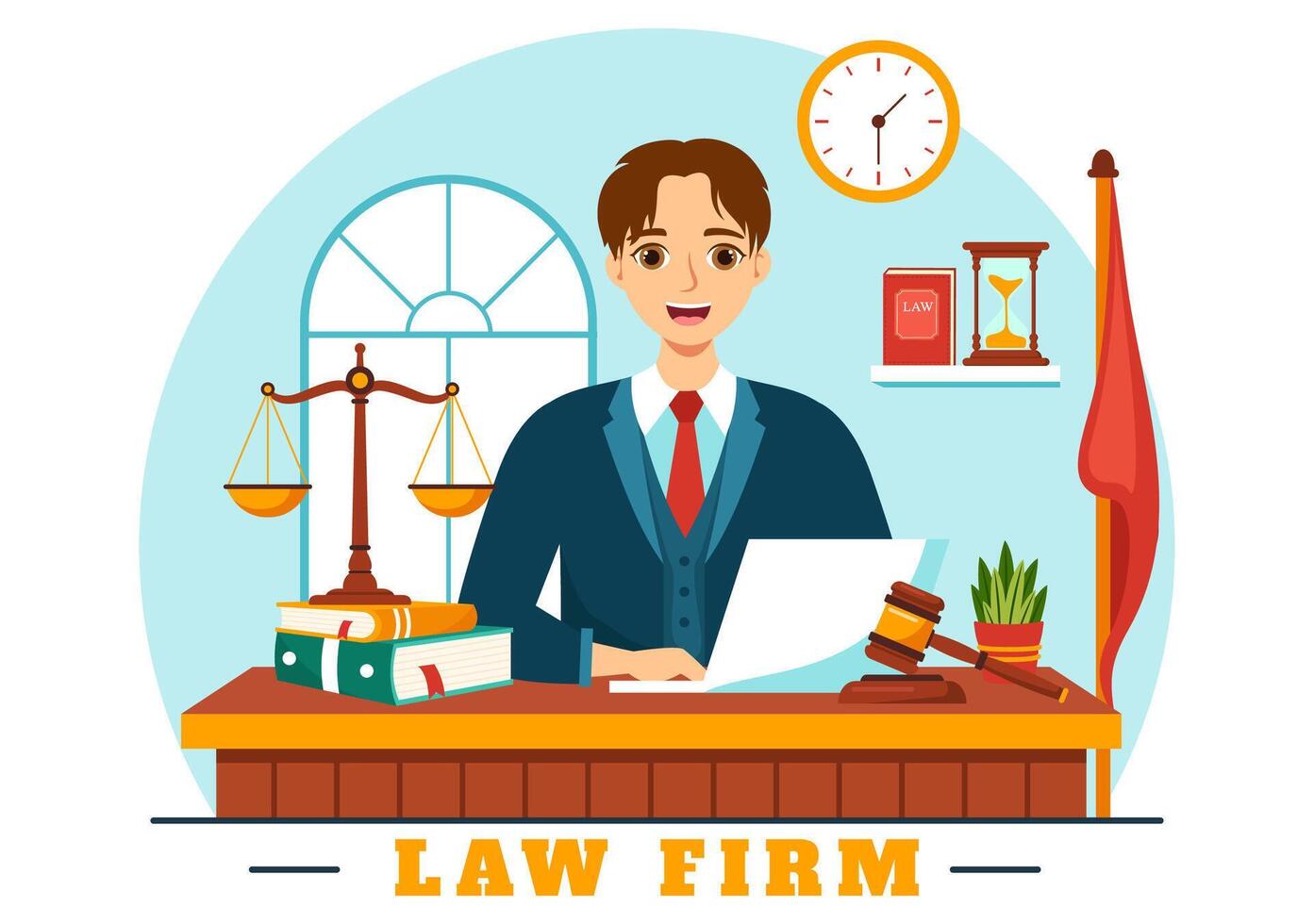 wet firma Diensten vector illustratie met gerechtigheid, wettelijk het advies, oordeel en advocaat consultant in vlak tekenfilm achtergrond ontwerp