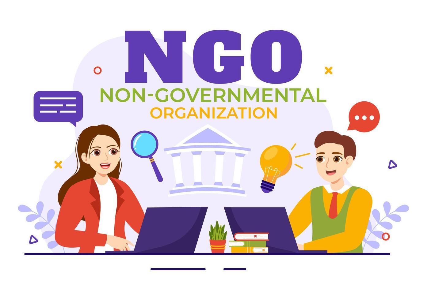 ngo of niet-gouvernementele organisatie vector illustratie naar dienen specifiek sociaal en politiek behoeften in vlak tekenfilm achtergrond