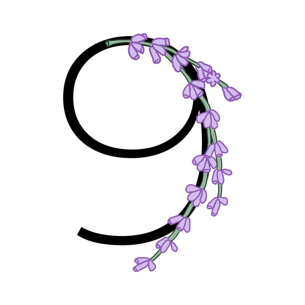 lavendel bloesem paars weinig bloem alfabet voor ontwerp van kaart of uitnodiging. vector illustraties, geïsoleerd Aan wit achtergrond voor zomer bloemen gesign