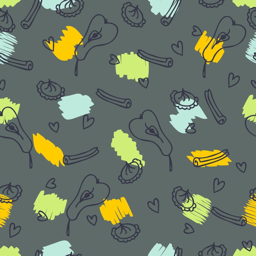 doodle naadloze patroon van slagroomtaarten en peren. vector