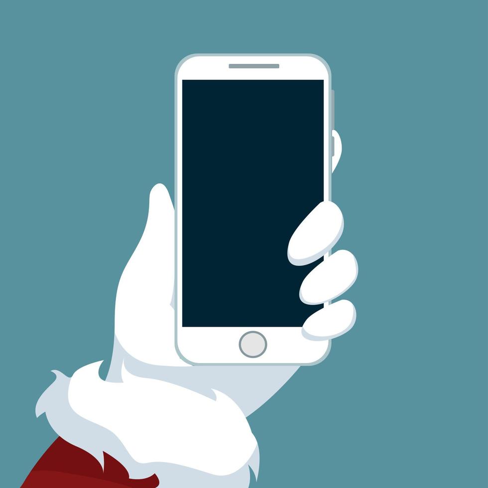 de hand van de kerstman met mobiele telefoon vector