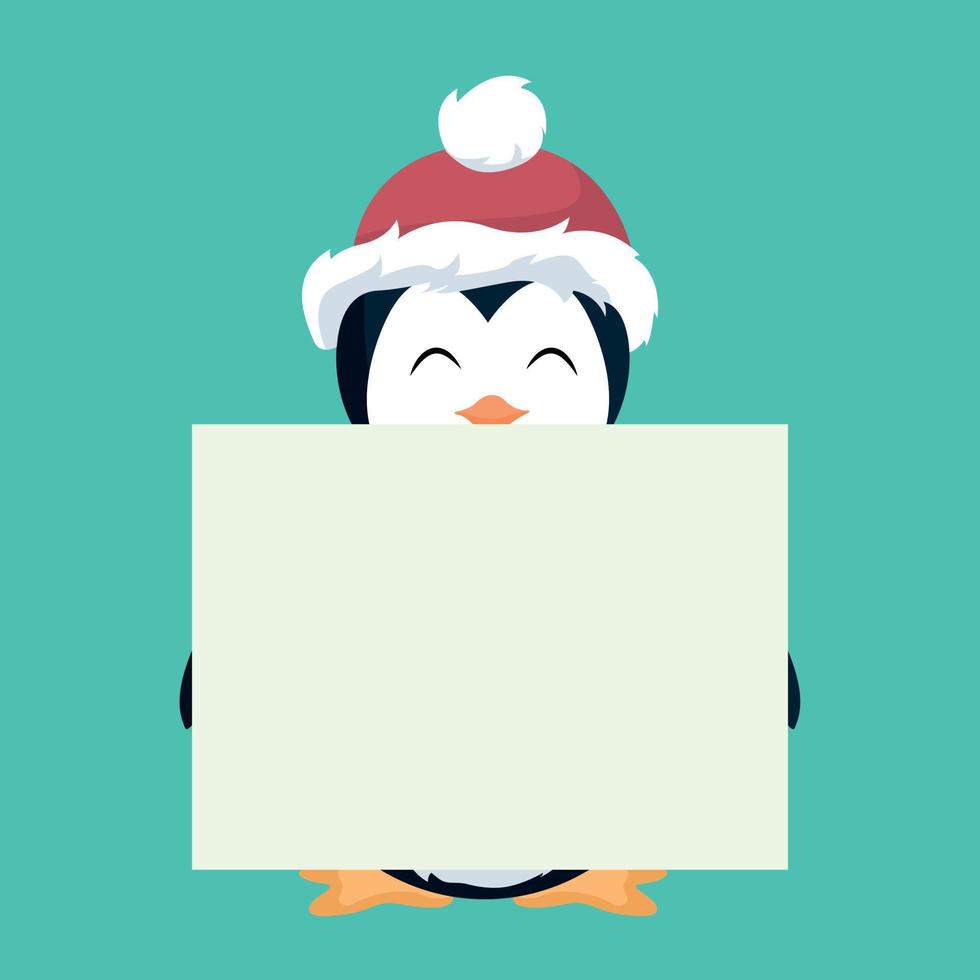 pinguïn kerstkaart met een wit bordje vector