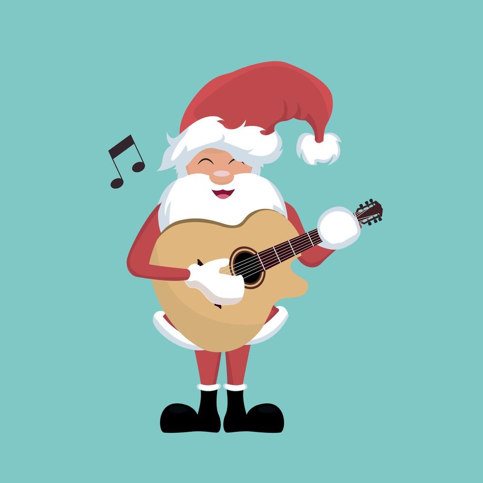 kerstkaart van de kerstman die gitaar speelt vector