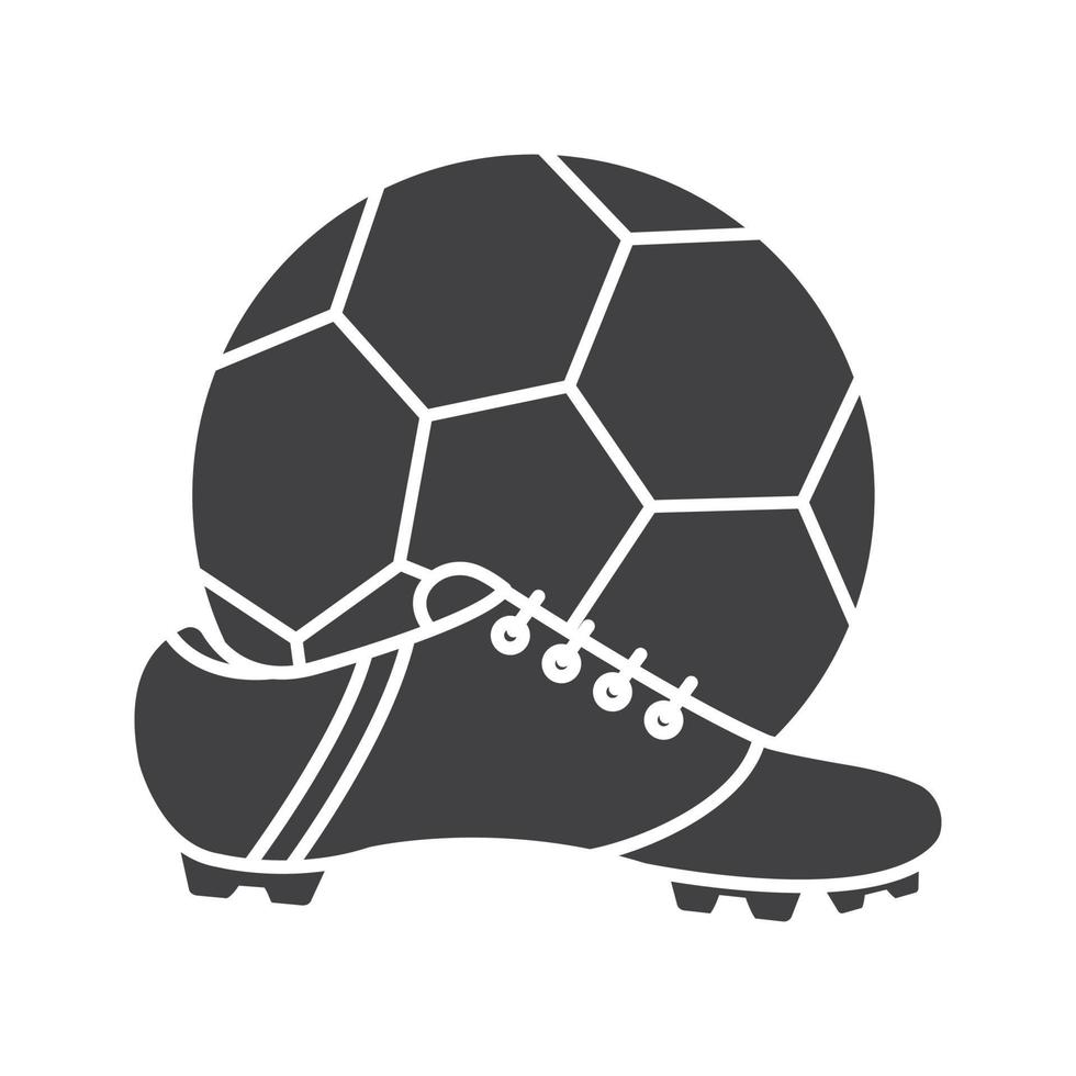 voetbalschoen en bal glyph icoon. silhouet symbool. negatieve ruimte. vector geïsoleerde illustratie