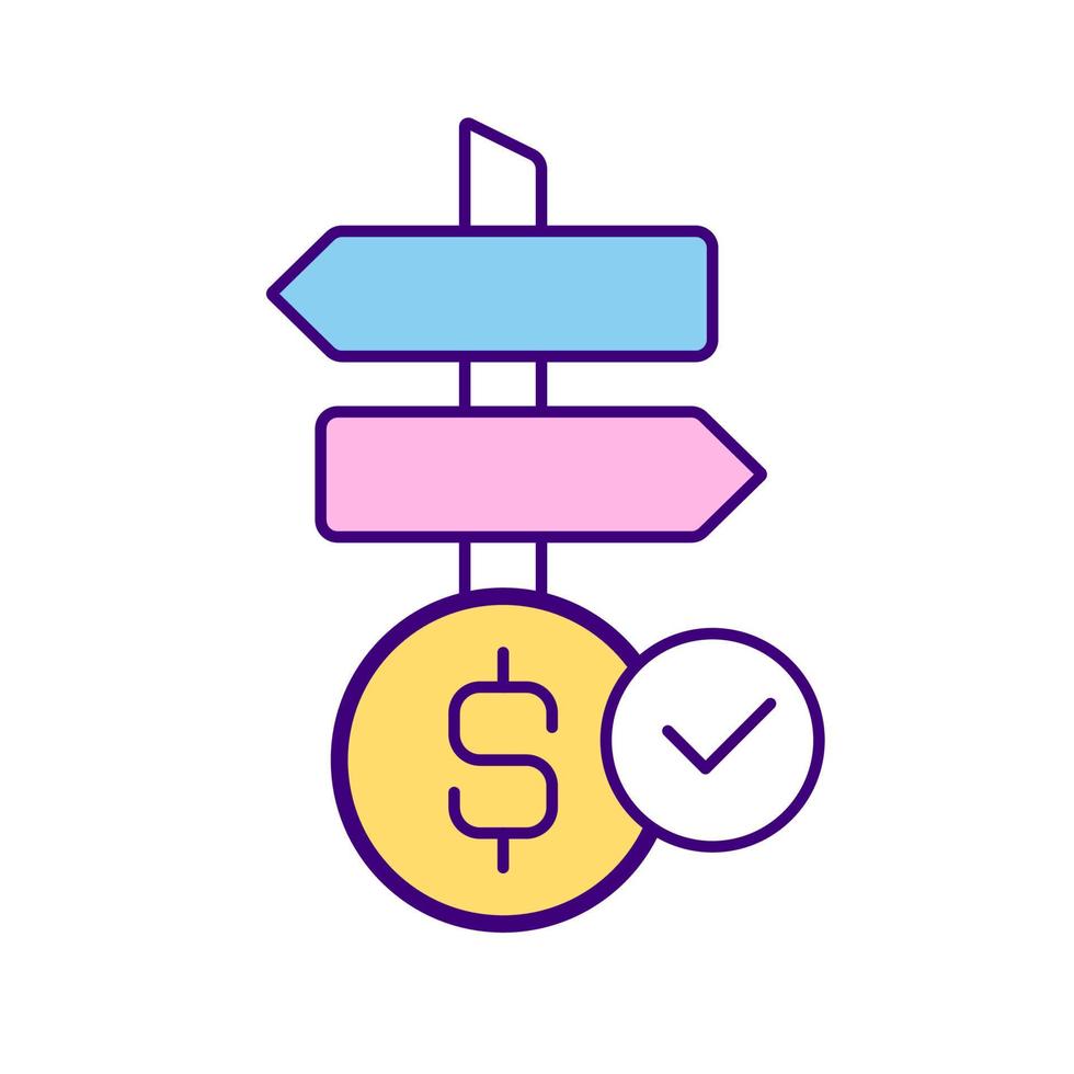 opties voor geldinvestering rgb-kleurenpictogram. vrijheid om veld te kiezen voor crs-werk. recht om een keuze te maken. zakelijke sfeer. mvo bepaling. geïsoleerde vectorillustratie. eenvoudige gevulde lijntekening vector