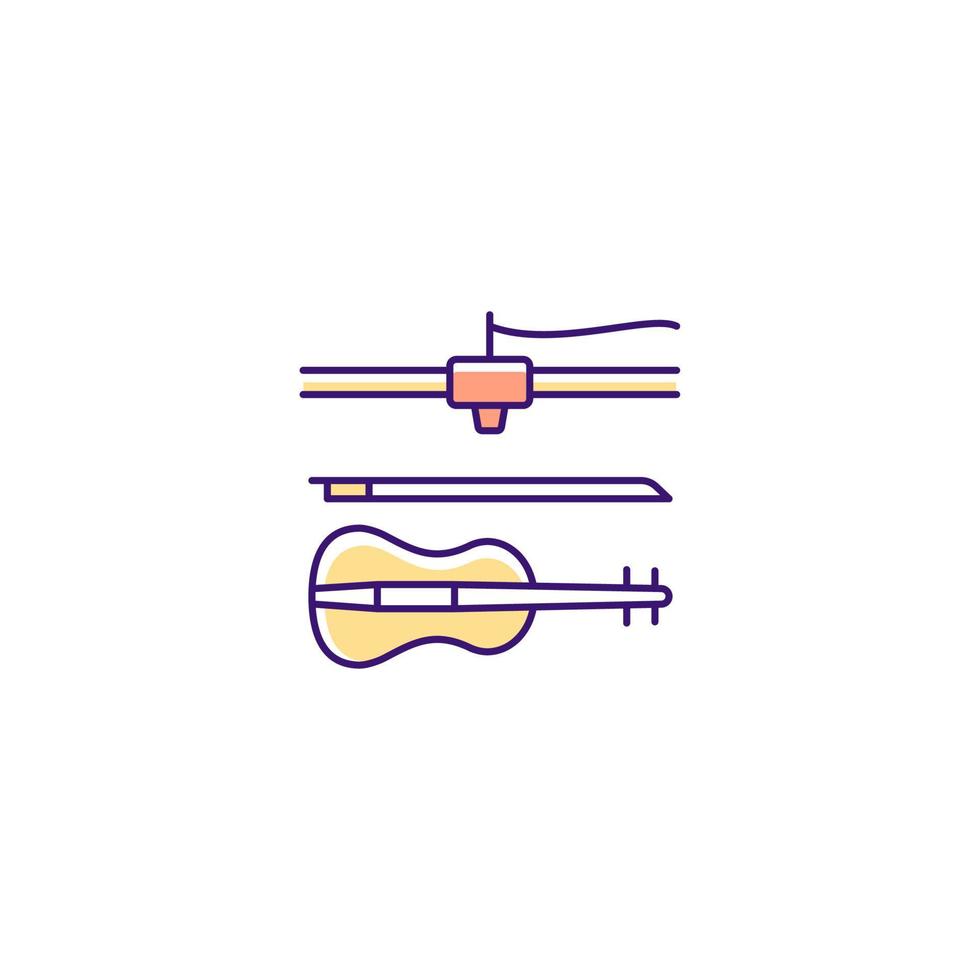 3D gedrukte muziekinstrumenten rgb kleur icoon. akoestische viool afdrukken. additieve fabricage. innovatieve muziekindustrie. koord accessoire. geïsoleerde vectorillustratie. eenvoudige gevulde lijntekening vector
