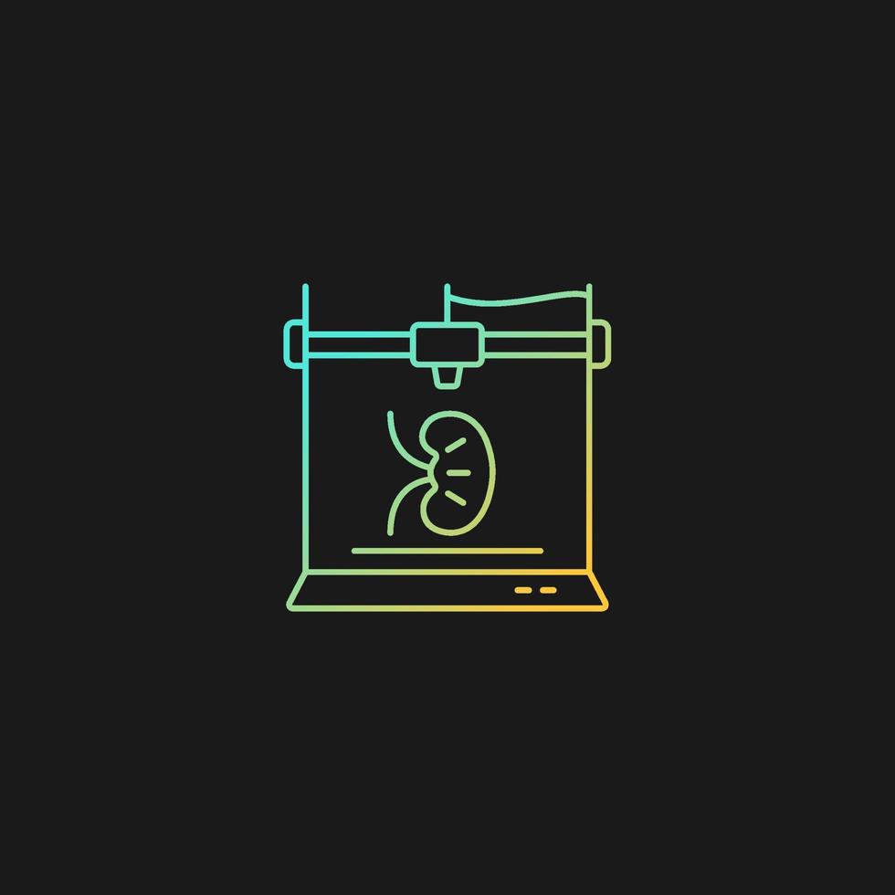 3d gedrukt nierverloop vectorpictogram voor donker thema. het ontwikkelen van 3D-orgelstructuur. biomedische techniek. dunne lijn kleur symbool. moderne stijlpictogram. vector geïsoleerde overzichtstekening