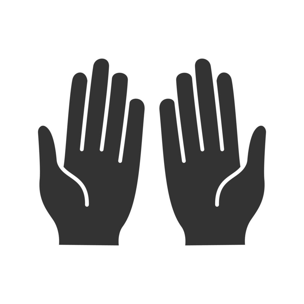 moslim biddende handen glyph icoon. vragen aan allah. silhouet symbool. negatieve ruimte. vector geïsoleerde illustratie