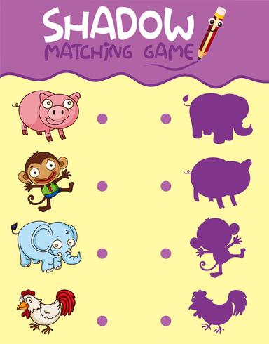 Dierlijke schaduw matching game sjabloon vector