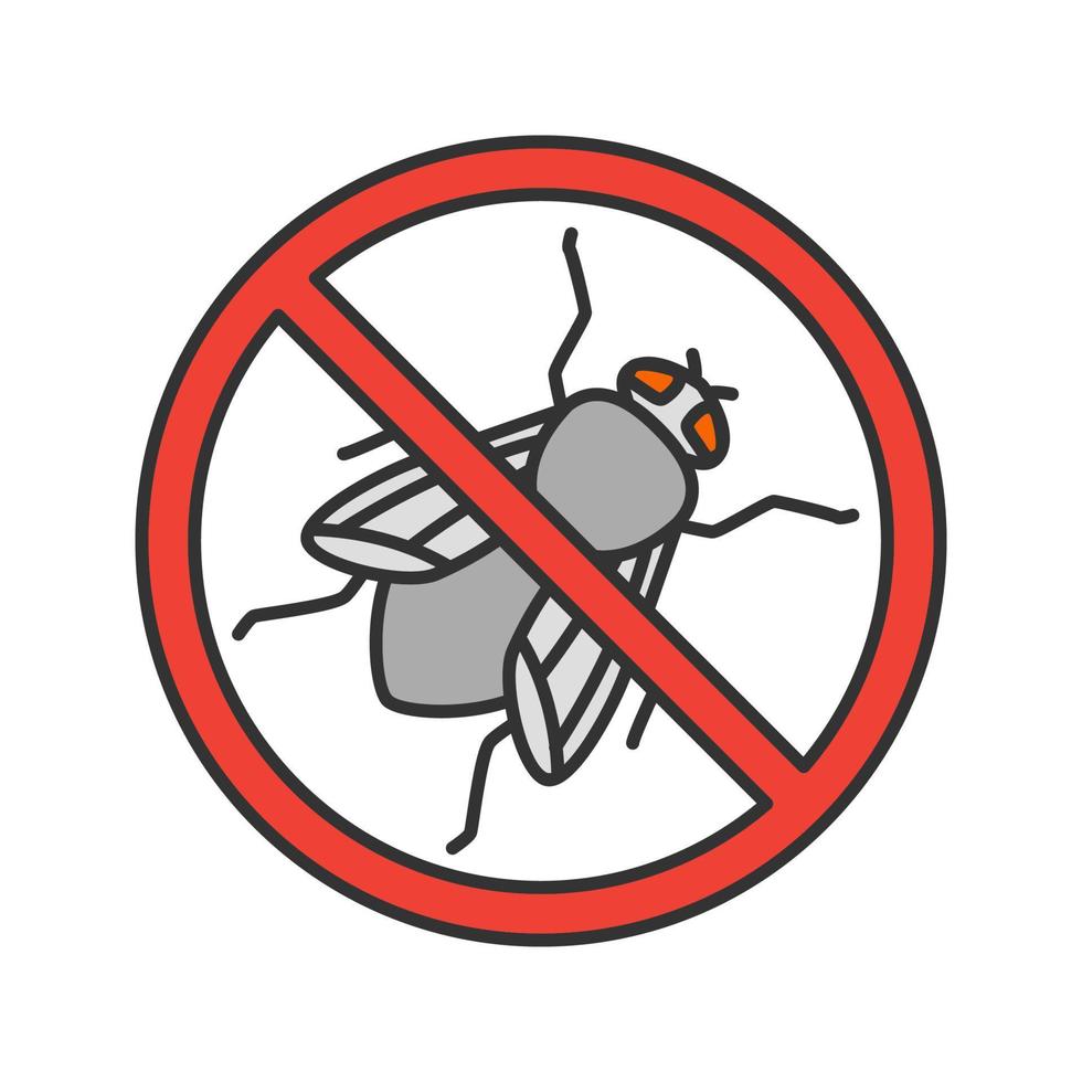 stop huisvlieg teken kleur pictogram. vliegende insecten afstotend. ongediertebestrijding. geïsoleerde vectorillustratie vector