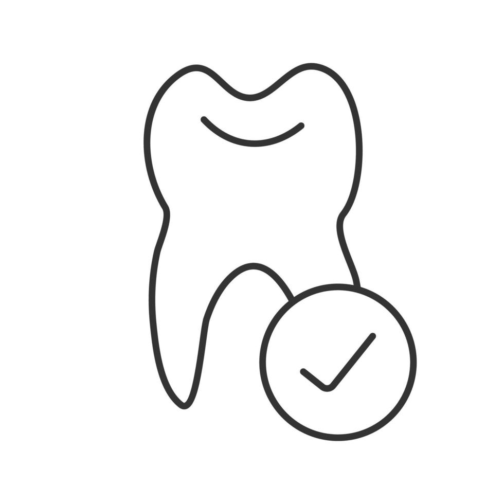 tand met lineair vinkje. gezonde tanden. dunne lijn illustratie. tandheelkunde. contour symbool. vector geïsoleerde overzichtstekening