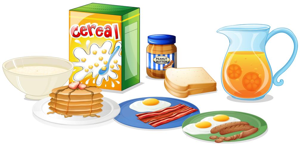 Veel soorten voedsel voor het ontbijt vector