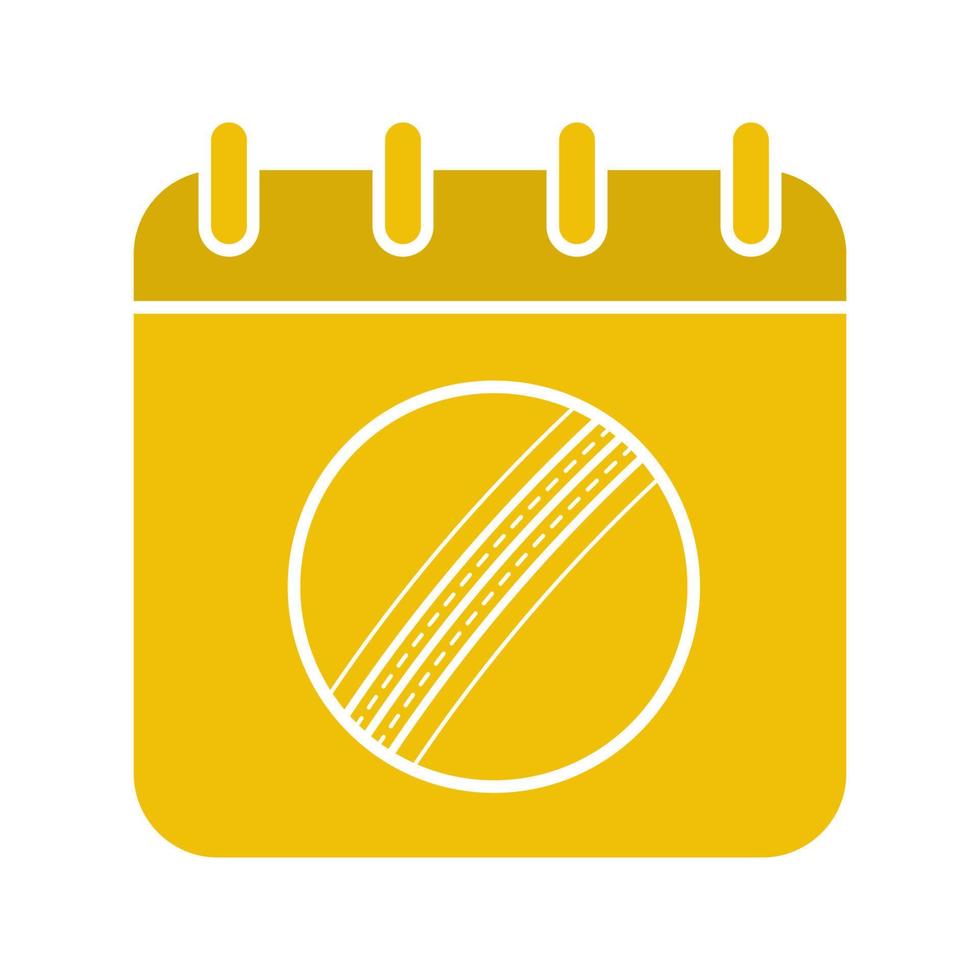 cricket kampioenschap datum glyph kleur pictogram. kalenderpagina met cricketbal. silhouet symbool op witte achtergrond. negatieve ruimte. vector illustratie