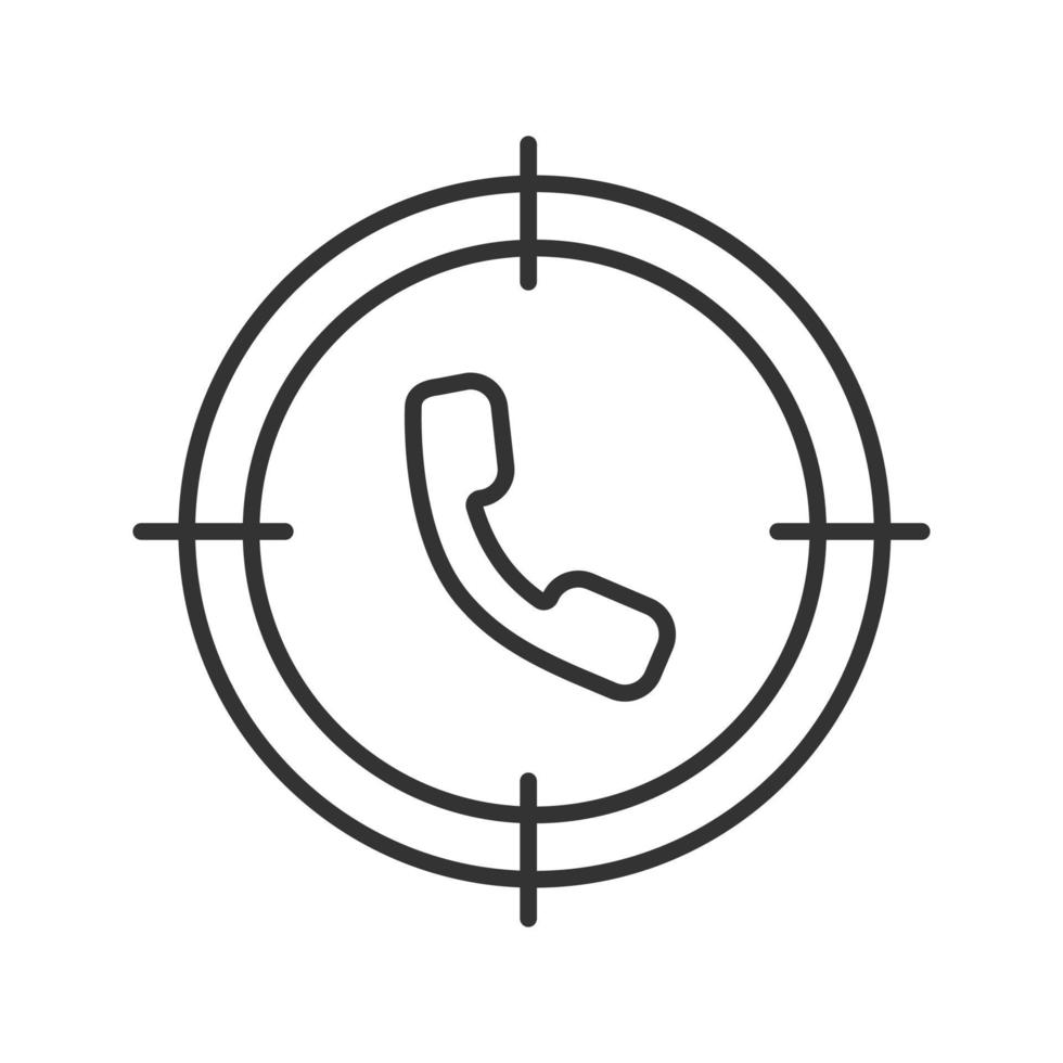 richt op het lineaire pictogram van de handset. call center operator zoeken dunne lijn illustratie. hete lijn. telefonische verkoop. het vinden van klanten contour symbool. vector geïsoleerde overzichtstekening