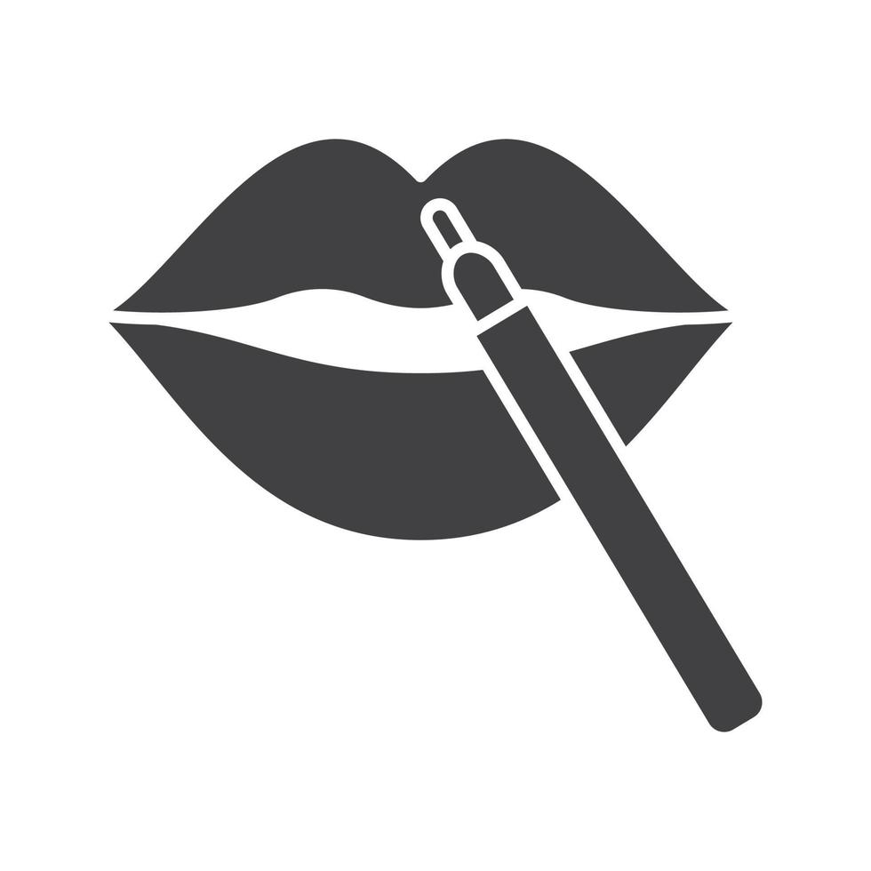 potlood lippenstift glyph pictogram. verzinnen. vrouwen goederen. cosmetische toepassing. lipcontouren. silhouet symbool. negatieve ruimte. lipcontouren. vector geïsoleerde illustratie