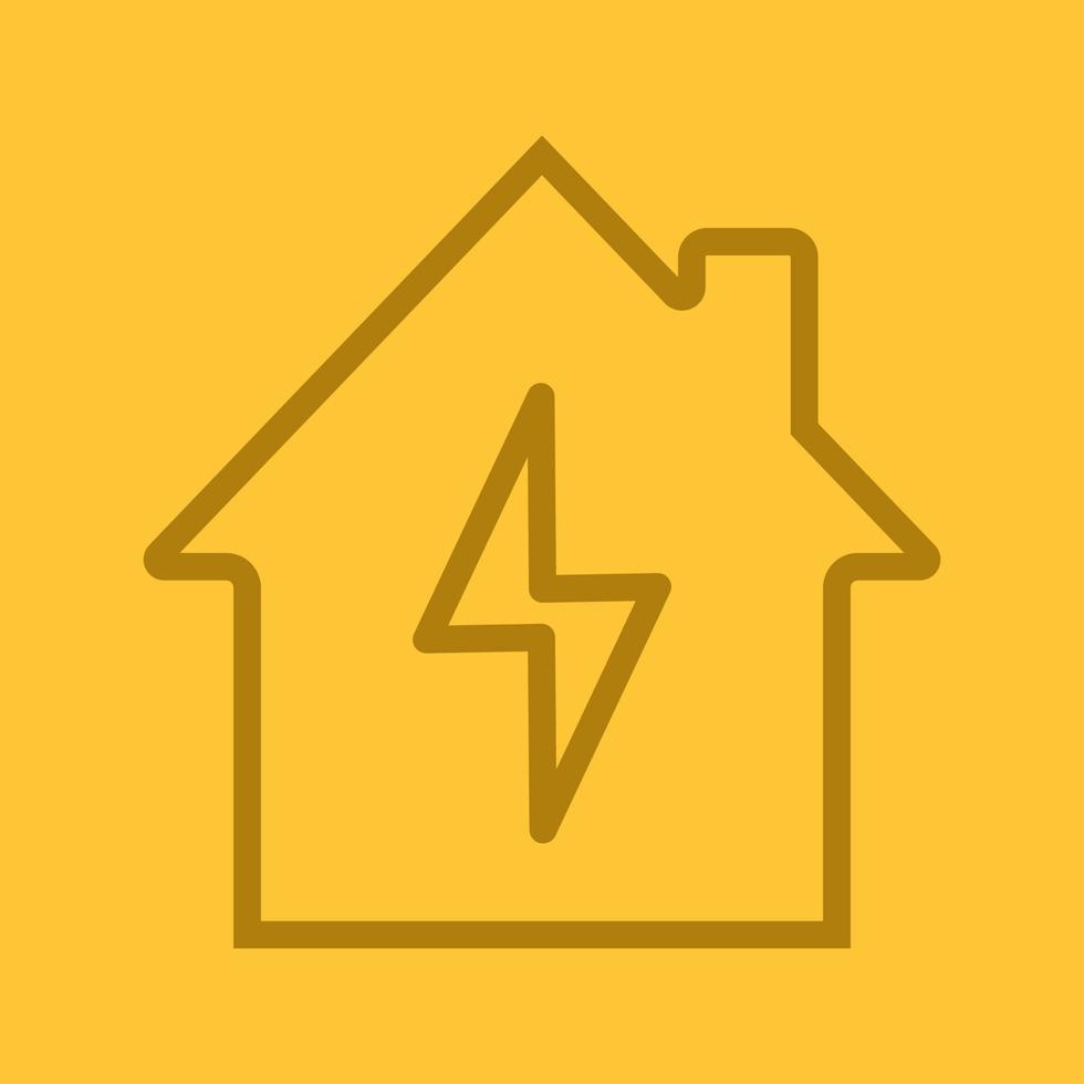 huis elektrificatie lineaire pictogram. elektrische hulpmiddelen. huis met bliksemschicht binnen. dunne lijn overzichtssymbolen op kleur achtergrond. vector illustratie