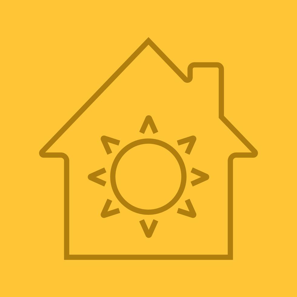 huis eco elektrificatie lineaire pictogram. huis met zon binnen. dunne lijn overzichtssymbolen op kleur achtergrond. vector illustratie