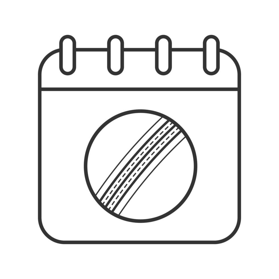 cricket kampioenschap lineaire datumpictogram. dunne lijn illustratie. kalenderpagina met cricketbal. contour symbool. vector geïsoleerde overzichtstekening