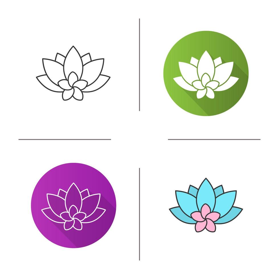 spa salon bloemen pictogram. plat ontwerp, lineaire en kleurstijlen. aromatherapie lotus en plumeria. geïsoleerde vectorillustraties vector
