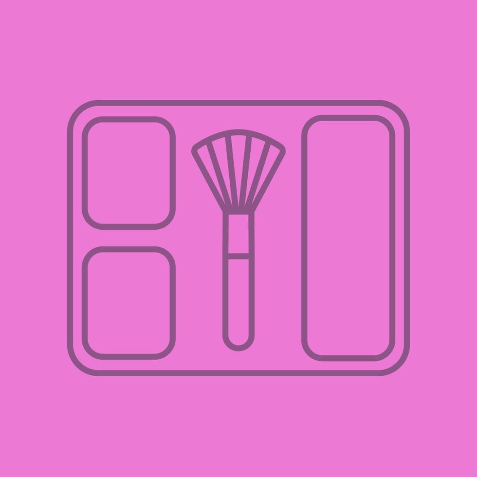 blusher lineaire pictogram. blusherdoos met borstel. dunne lijn overzichtssymbolen op kleur achtergrond. vector illustratie