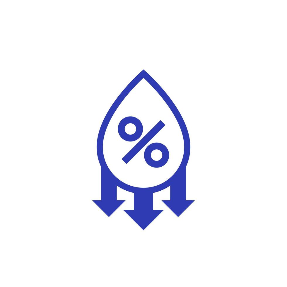 vochtigheidsverlagingspictogram, waterdruppel en procent vector