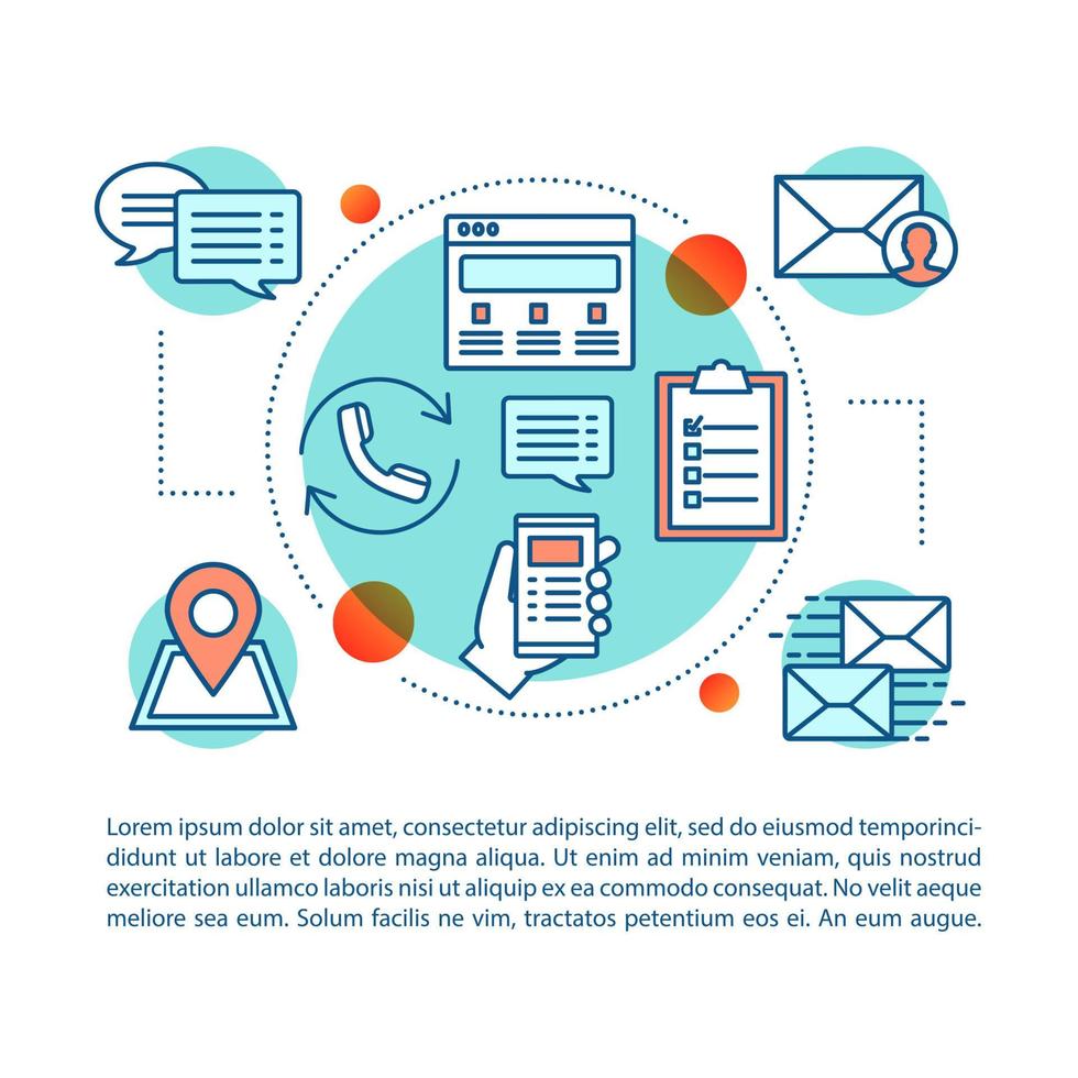 klantenondersteuning concept lineaire afbeelding. hotline. hulplijn. infocentrum. callcenter. artikel, brochure, tijdschriftpagina. contact Centrum. dunne lijnpictogrammen met tekstvakken. vector overzichtstekening