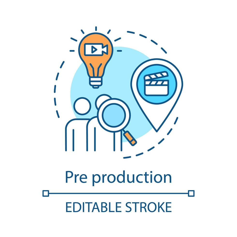 pre-productie concept icoon. video planning idee dunne lijn illustratie. publiek onderzoek. locatie scouting. scenario idee. gieten. film making.vector geïsoleerde overzichtstekening. bewerkbare streek vector