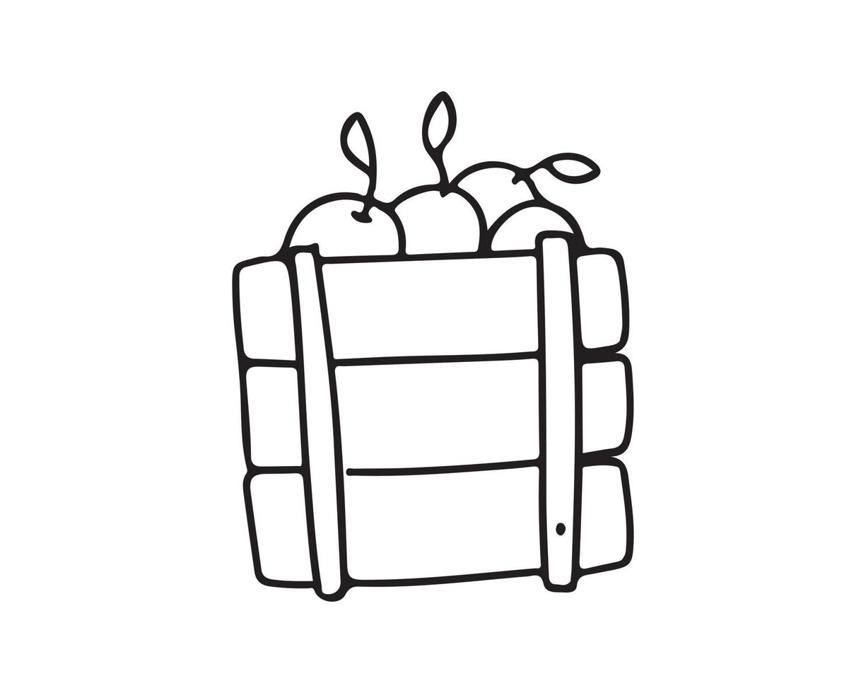 een doos met appels met een zwarte omtrek, een pictogram, een doodle vector