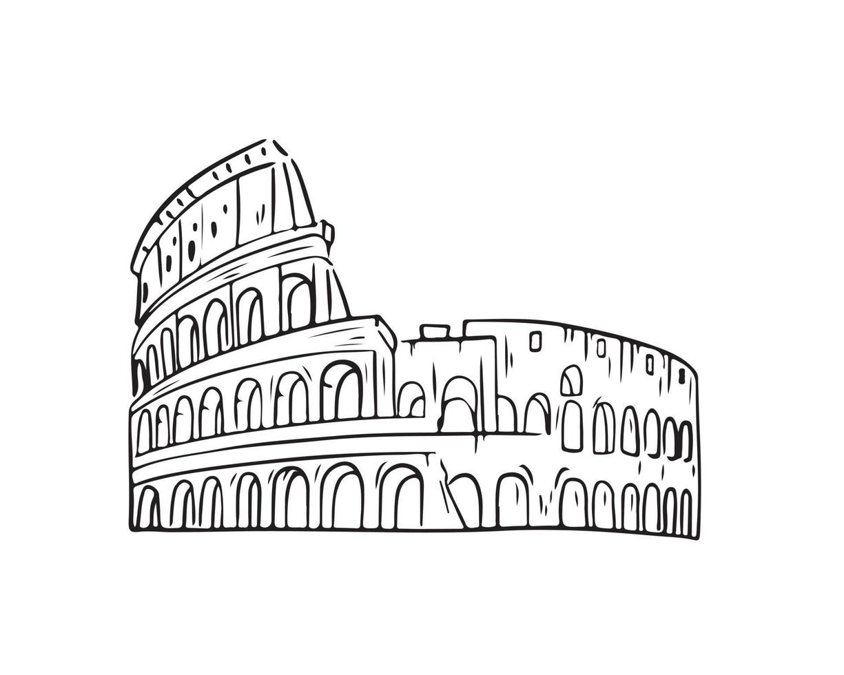 colosseum getekend met een zwarte lijn, pictogram, doodle vector