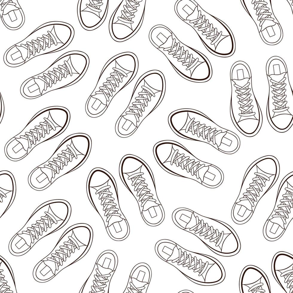 lijn kunst schoenen sportschoenen naadloos patroon. afdrukken met mannetje en vrouw schoenen. vector illustratie Aan een wit achtergrond.