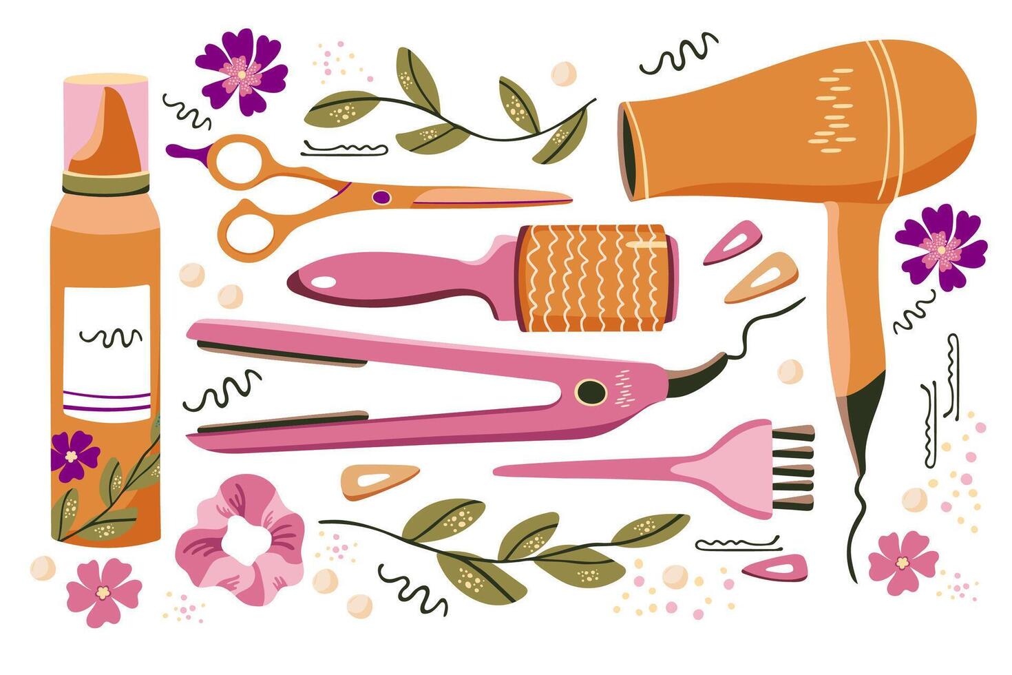 hand- getrokken kapper gereedschap voor een schoonheid salon, kapper of stilist. decoratief reeks van vector illustratie