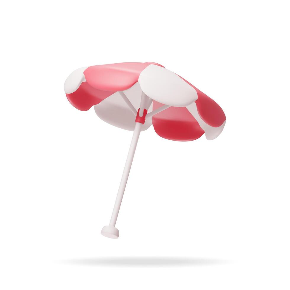 3d rood strand paraplu geïsoleerd Aan wit. geven zon schaduw parasol. concept van zomer vakantie, tijd naar reizen. strand bruinen paraplu. vector illustratie