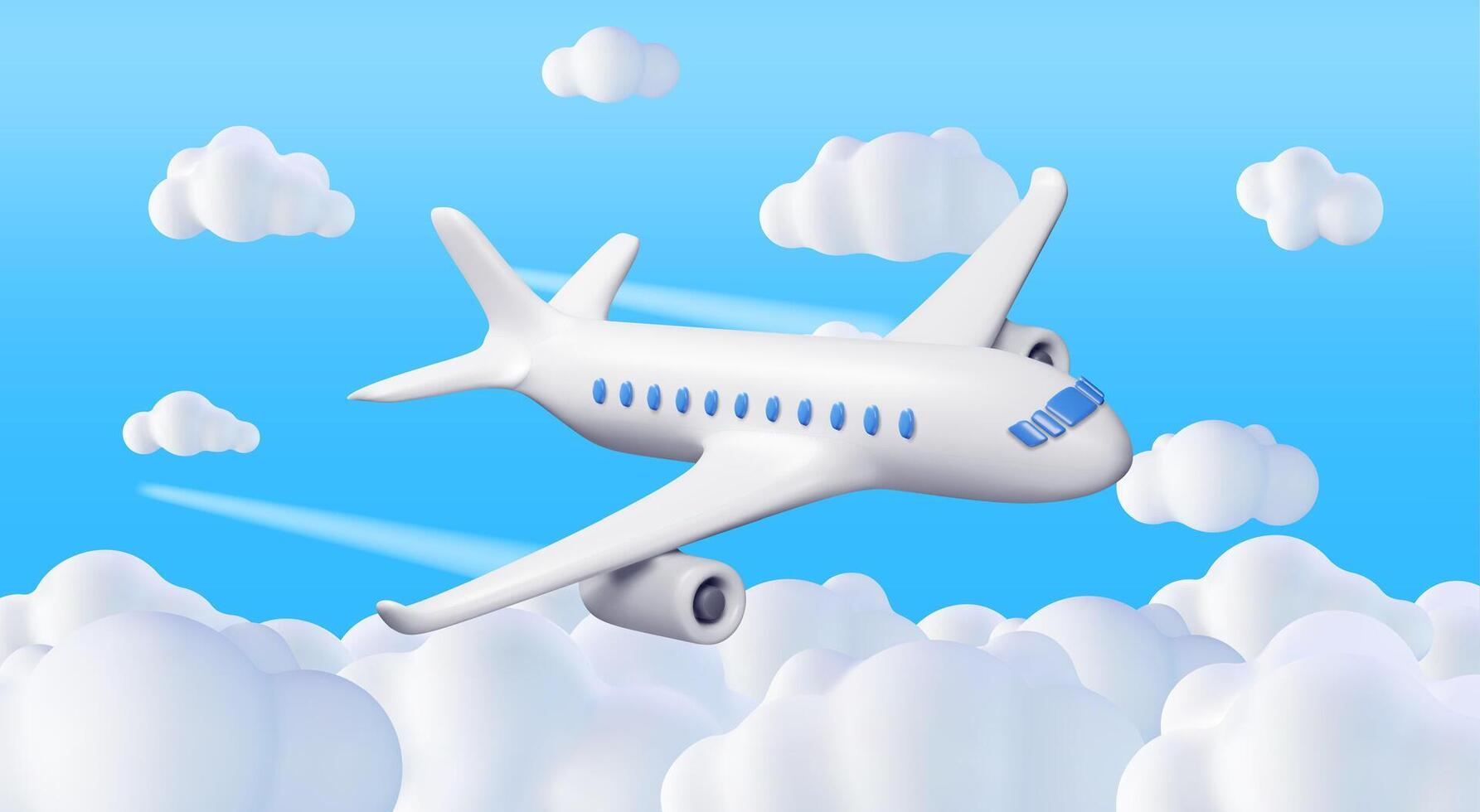 3d wit realistisch vliegtuig in wolken. geven passagier of reclame Jet icoon. tijd voor reizen concept. op reis reservering agentschap en luchtvaartmaatschappijen. vakantie vakantie. vector illustratie