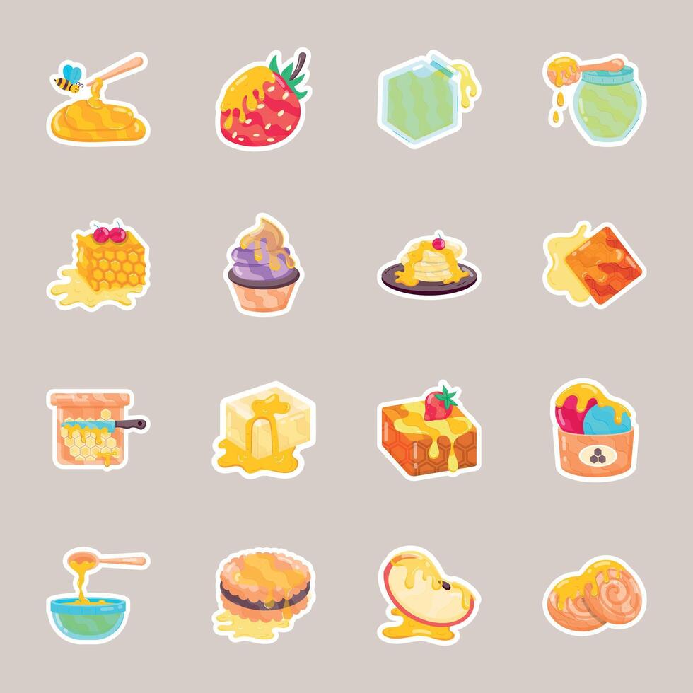 verzameling van honing desserts vlak stickers vector