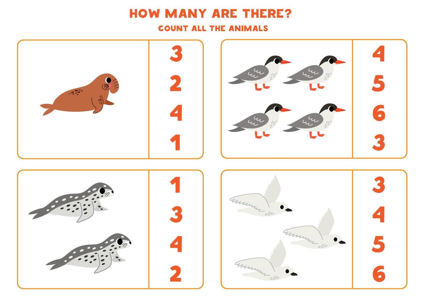 tellen allemaal antarctisch dieren en cirkel de correct antwoorden. vector