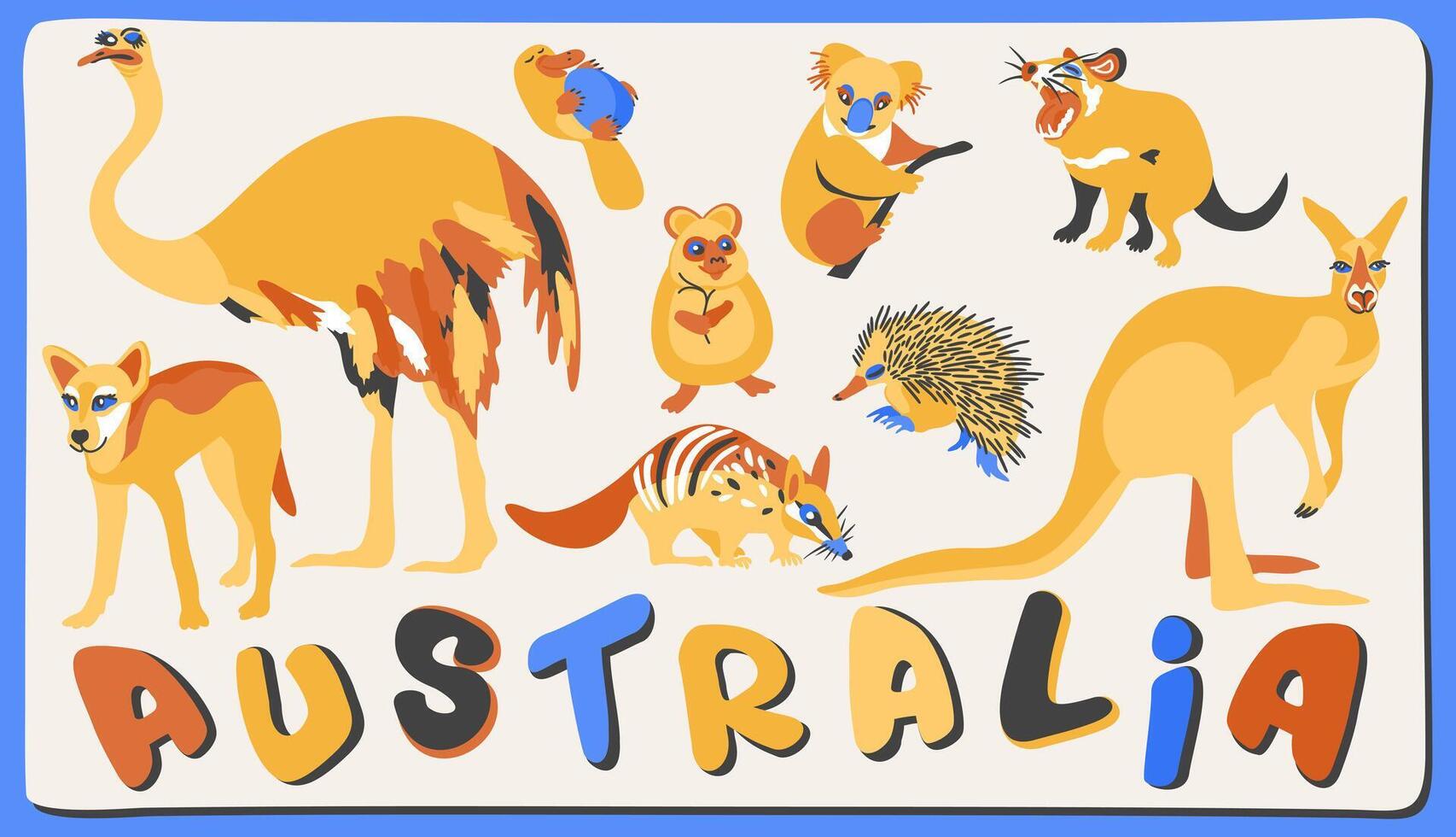 vector reeks van schattig Australisch dieren met belettering