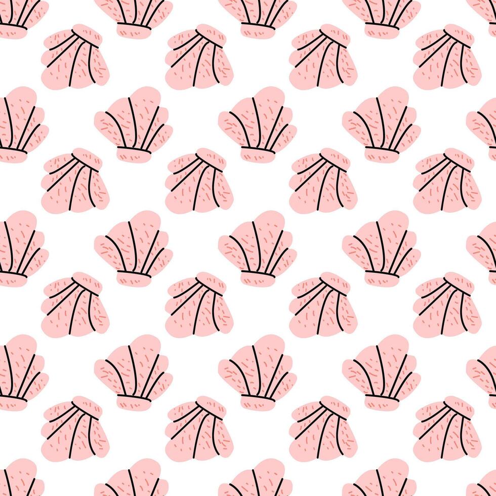 roze zeeschelp naadloos patroon in vlak stijl vector